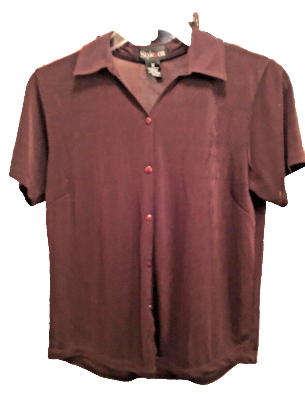 Style & Co. Dark Brown Top Blouse Short Sleeve Polyester Spandex Stretch